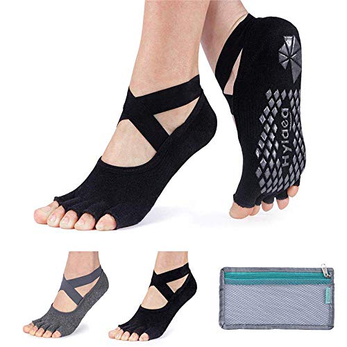 Hylaea Yoga Socks for Women with Grip & Non Slip Toeless Half Toe