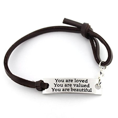 Inspirational Gifts For Women Saying stamped "You are loved You are valued You are beautiful" leather inspirational bracelet