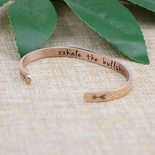 Joycuff Exhale The Bullshit Bracelet Yoga Practice Gift for Sister Best Friend Jewelry Positive Vibes Mantra Cuff Bangle 