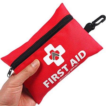 Mini First Aid Kit,92 Pieces Small First Aid Kit - Includes Emergency Foil Blanket, CPR Respirator, Scissors for Travel, Home, Office, Vehicle,Camping, Workplace & Outdoor (Red)
